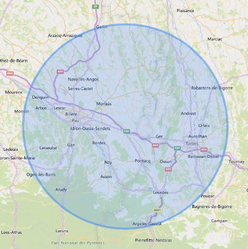 Notre zone d'intervention pour une intervention en urgence : Pau (64) et Tarbes (65), 30km autour de Limendous ou de Soumoulou (64)